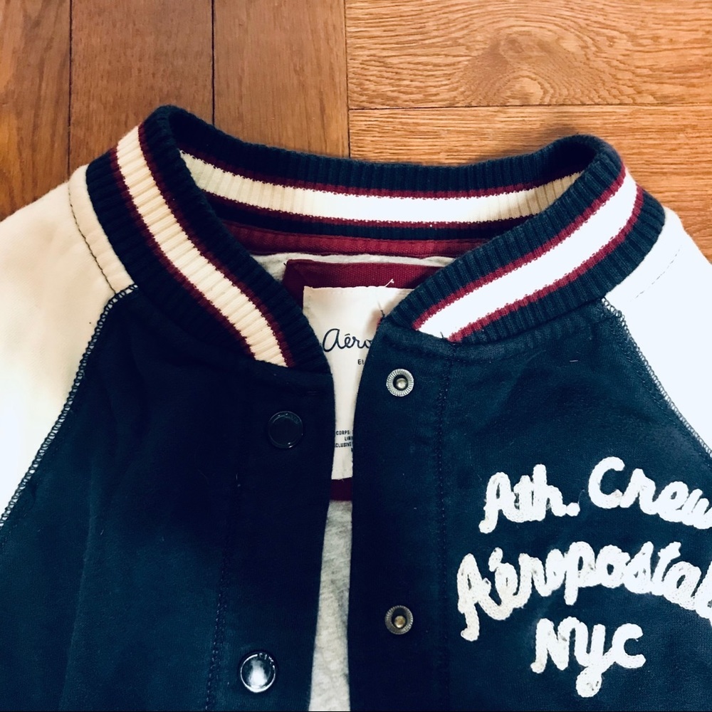 Aeropostal Navy & White Letterman Jacket Sweater - Picture 3 of 5